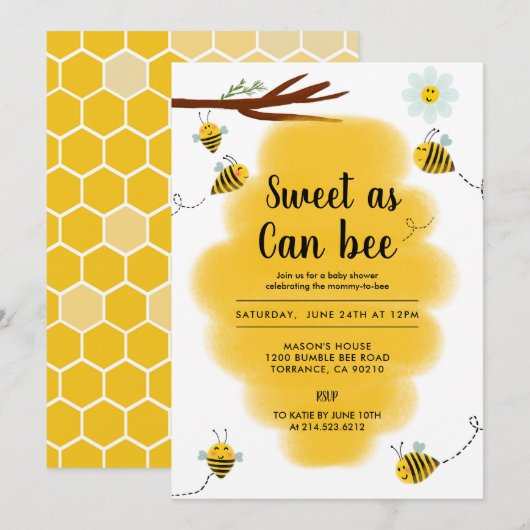 Zoet als kan zijn Bumble Bee Baby shower Kaart (Voorkant / Achterkant)