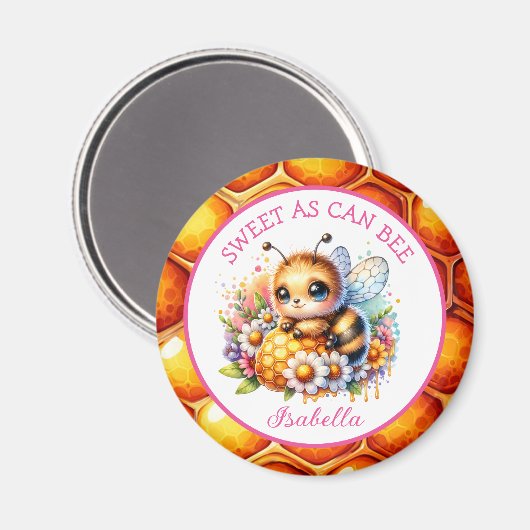 Zoet als kan zijn | Honingbij en bloemen Magneet (Voorkant / Achterkant)