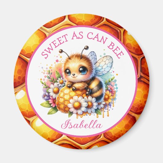 Zoet als kan zijn | Honingbij en bloemen Magneet (Voorkant)