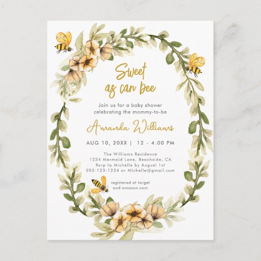 Zoet als kan zijn Waterverf Baby shower Uitnodiging Briefkaart (Voorkant)