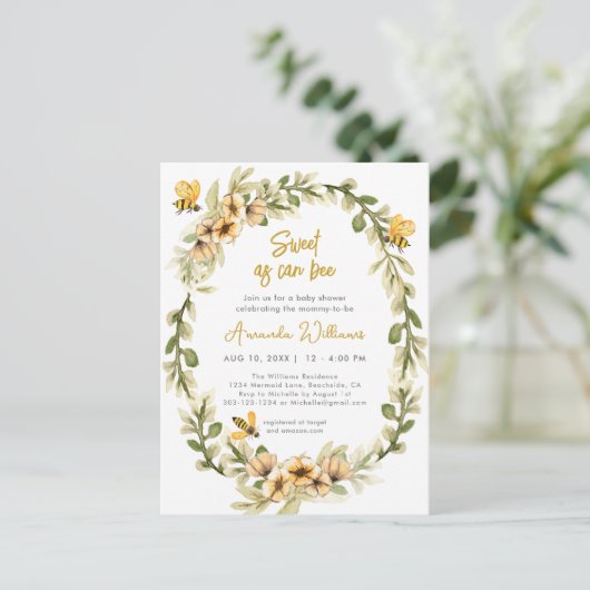 Zoet als kan zijn Waterverf Baby shower Uitnodiging Briefkaart (Staand voorkant)