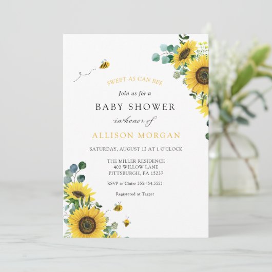 Zoet als kan zijn zonnebloem Baby shower Kaart (Staand voorkant)