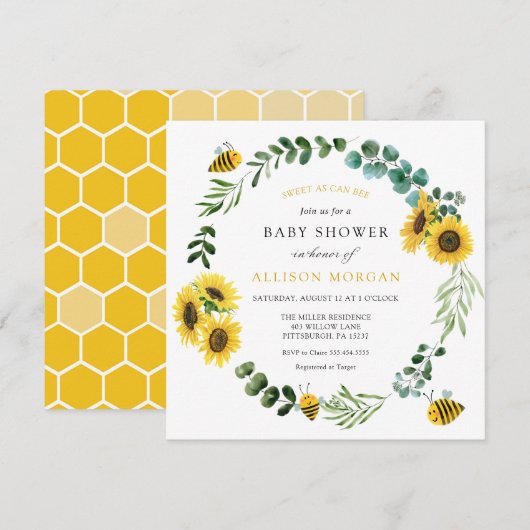 Zoet als kan zijn zonnebloem Baby shower Kaart (Voorkant / Achterkant)