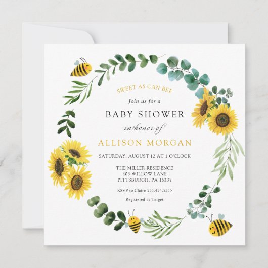 Zoet als kan zijn zonnebloem Baby shower Kaart (Voorkant)