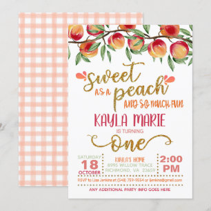 Zoet als Peach 1st Birthday Invitation - W GG Kaart