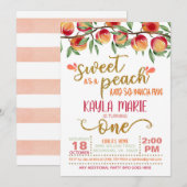 Zoet als Peach 1st Birthday Invitation - W ST Kaart (Voorkant / Achterkant)