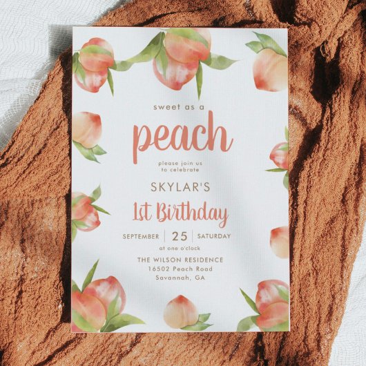 Zoet als Peach 1st Birthday Party Kaart