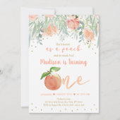 Zoet als peach Floral Gold First Birthday Kaart (Voorkant)