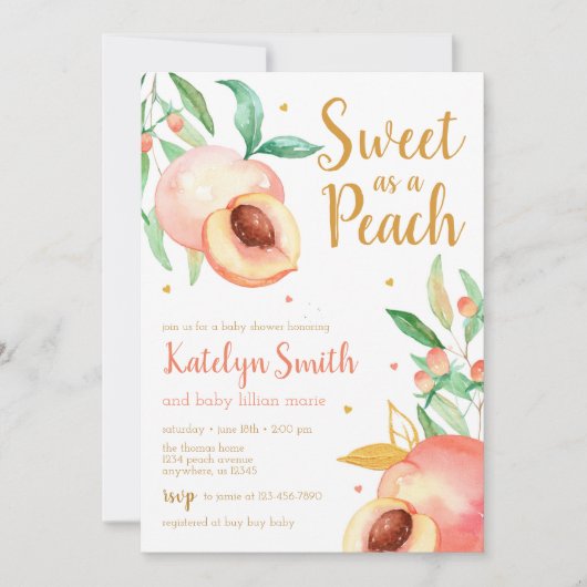 Zoet als Peach Greenery Baby shower Kaart (Voorkant)