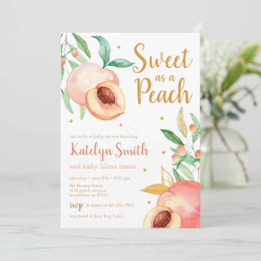 Zoet als Peach Greenery Baby shower Kaart (Staand voorkant)