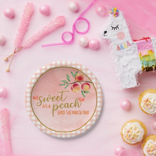 Zoet als perzikBord - Gingham (P) Papieren Bordje (Feest)