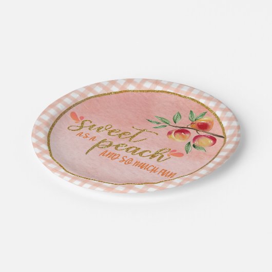 Zoet als perzikBord - Gingham (P) Papieren Bordje (Gekanteld)