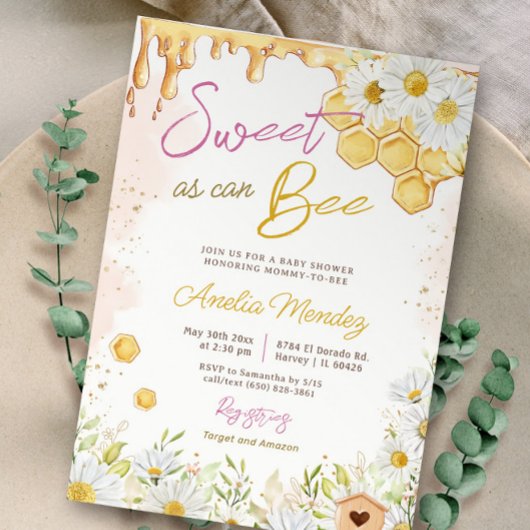Zoet als roze bumblebee Baby shower Kaart