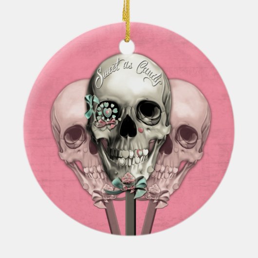 Zoet als Snoep Lollipopskulls in roze. Keramisch Ornament (Achterkant)