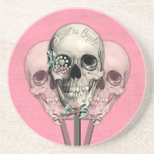 Zoet als Snoep Lollipopskulls in roze. Zandsteen Onderzetter