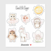 Zoet Als Suiker Vogel Uil Eenhoorn Egel Sticker (Vel)