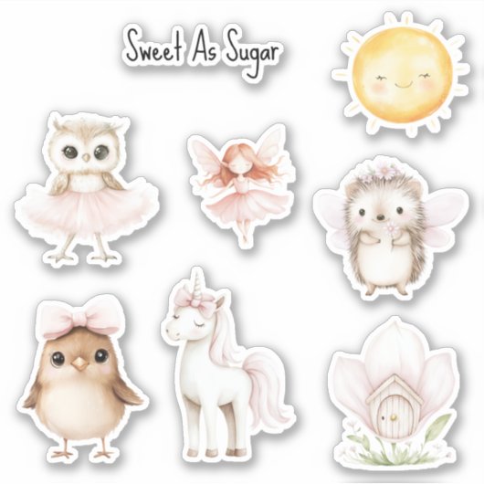 Zoet Als Suiker Vogel Uil Eenhoorn Egel Sticker (Voorkant)