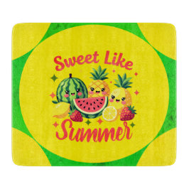 Zoet Als Zomer Tropische Fruit Illustratie Glas Snijplank