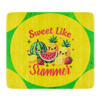 Zoet Als Zomer Tropische Fruit Illustratie Glas Snijplank