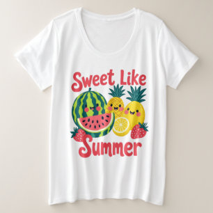 Zoet als zomer watermeloen aardbei ananas grote maat t-shirt