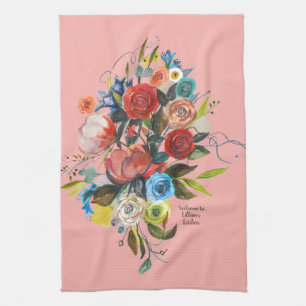 Zoet Aquarel Boeket Koraal Aanpasbaar Theedoek