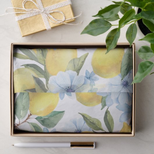 Zoet Aquarel Citroen en Bloem Tissuepapier (Geschenk)