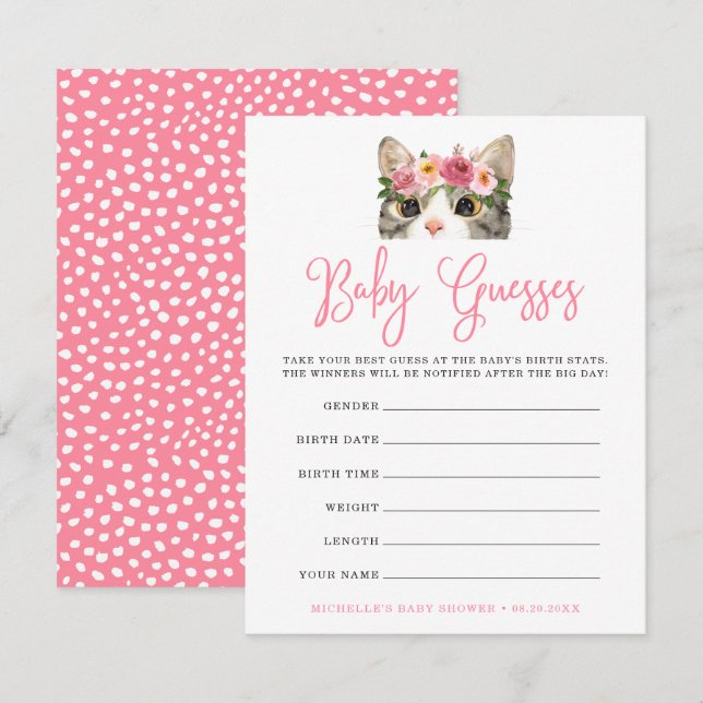 Zoet Aquarel Kitty Baby Shower Raadspel (Voorkant / Achterkant)