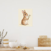 Zoet Aquarel Konijn met Madeliefje Poster (Keuken)