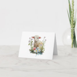 Zoet Baby Lamb met Bloemen BLANK Kaart