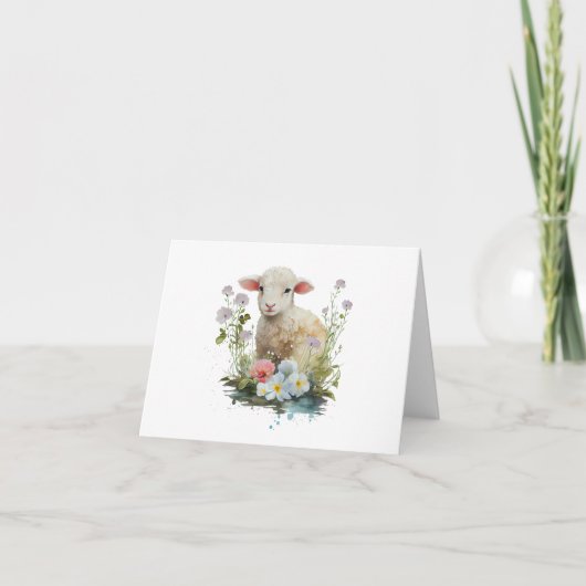 Zoet Baby Lamb met Bloemen BLANK Kaart (Voorkant)