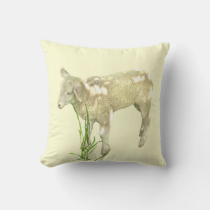 Zoet Baby Lamb op Geel Outdoor Kussen