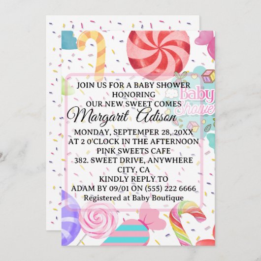 zoet baby shower kaart (Voorkant / Achterkant)