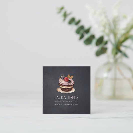 Zoet Bakkerij Fruit Cupcakes Patisserie Vierkante Visitekaartje (Staand voorkant)
