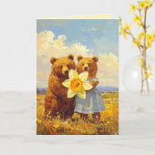 Zoet Beer Koppel Narcis 10de Huwelijksverjaardag Kaart (Gele Bloem)