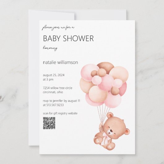 Zoet Beer met Ballons Baby shower QR Code Kaart (Voorkant)