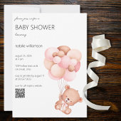 Zoet Beer met Ballons Baby shower QR Code Kaart