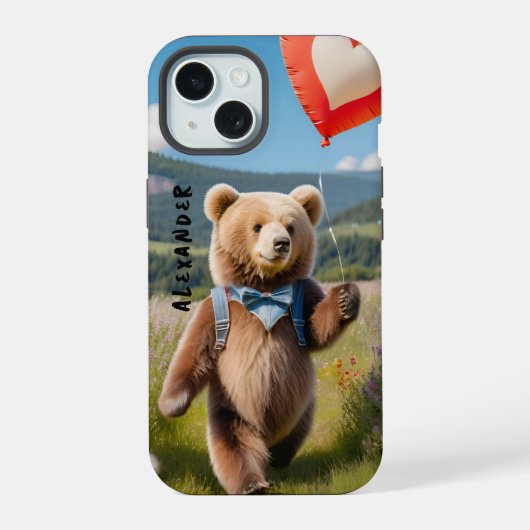 Zoet Beer met hartvormige ballon iPhone 15 Case (Achterkant)