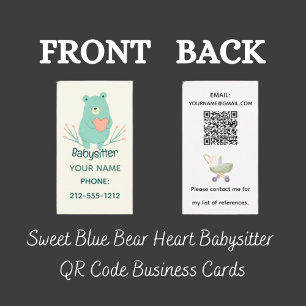 Zoet Blauw Beer Hart Babysitter QR Code Visitekaartje