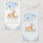 Zoet Blauw Bloemen Herten Baby shower Luier Raffle Informatiekaartje (Voorkant / Achterkant)