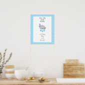 Zoet blauw en grijs olifant - Baby Boy Poster (Keuken)