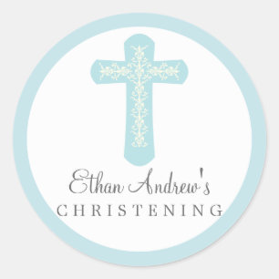 Zoet Blauw Religieus Viering Kruis Ronde Sticker