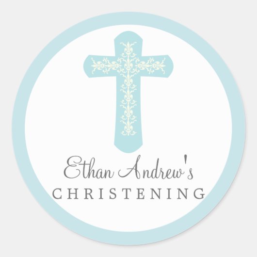 Zoet Blauw Religieus Viering Kruis Ronde Sticker (Voorkant)