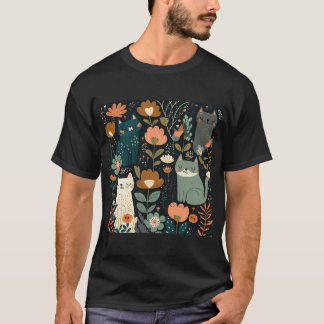 Zoet Bloemen Kat Patroon T-shirt