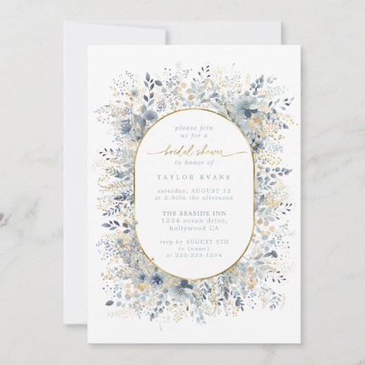 Zoet Bloemen Vrijgezellenfeest Stoffig Blauw Goud  Kaart (Voorkant)