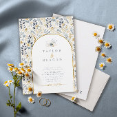 Zoet Bloemenpatroon Stoffig Blauw Goud ID1045