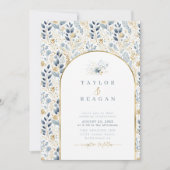 Zoet Bloemenpatroon Stoffig Blauw Goud ID1045 (Voorkant)