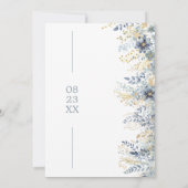 Zoet Bloemenpatroon Stoffig Blauw Goud ID1045 Save The Date (Achterkant)