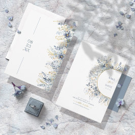 Zoet Bloemenpatroon Stoffig Blauw Goud ID1045 Save The Date