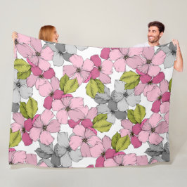 Zoet botanisch patroon Roze bloemtuin schattig Fleece Deken