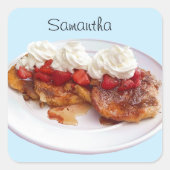 Zoet brood met aardbeien en room vierkante sticker (Voorkant)